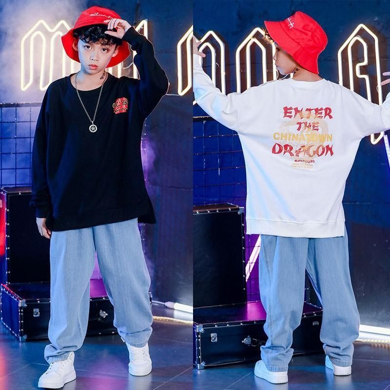 男の子 キッズ ダンス衣装 ヒップホップ セットアップ 子供 デニムパンツ ダンストップス HIPHOP 演出服 女の子 長袖 ジャズダンス おしゃれ ステージ衣装 C4y4145