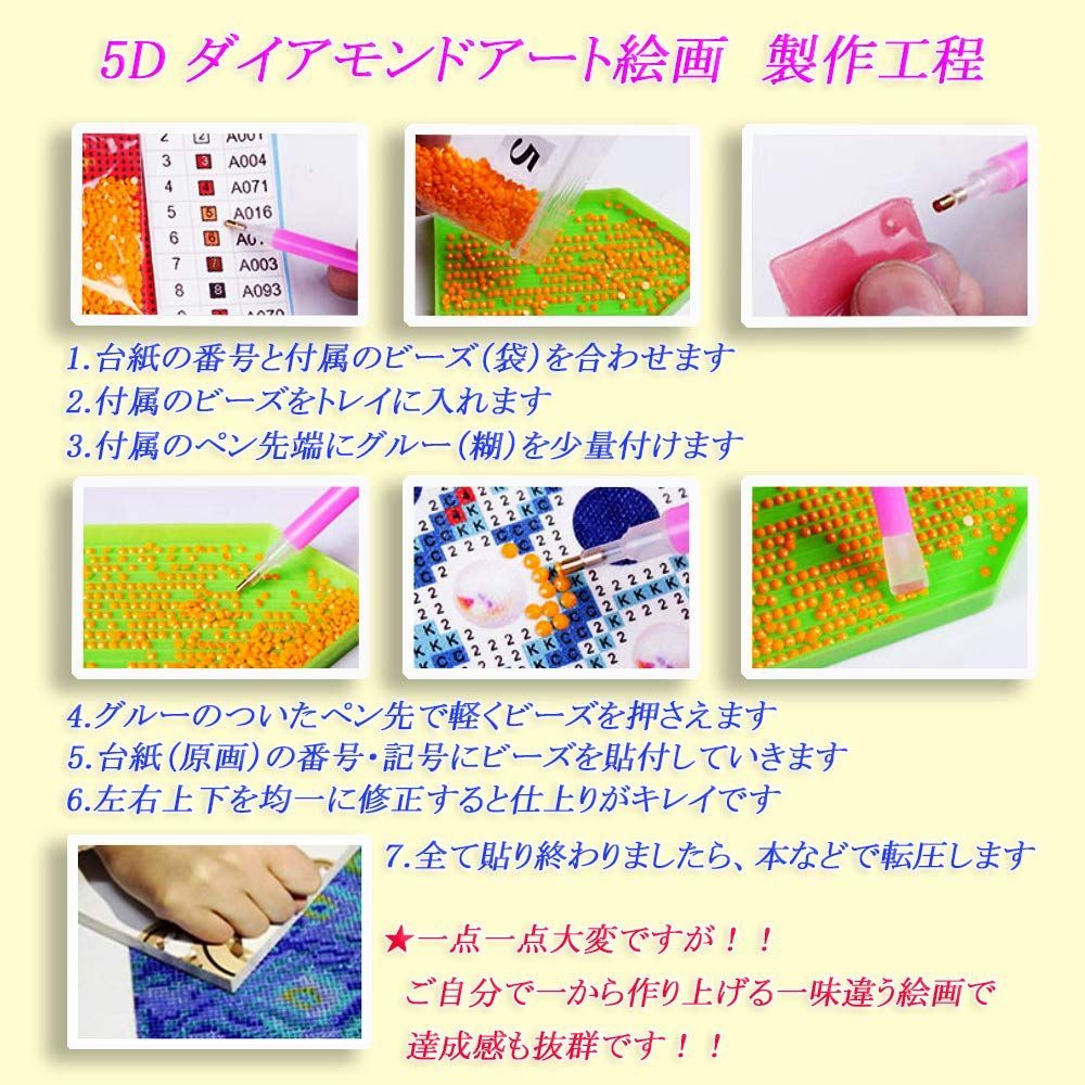 在庫処分】刺繍キット ダイヤモンドビーズ絵画 モザイクアート刺繍キット クロスステッチ刺繍キット 121 DIY・カラーストーン手作り絵画手芸キット  A3サイズ30ｃｍ×42ｃｍ G-watanabe ビーズは丸型（Round）全面貼り付けタイプ、「日本語説 - メルカリ