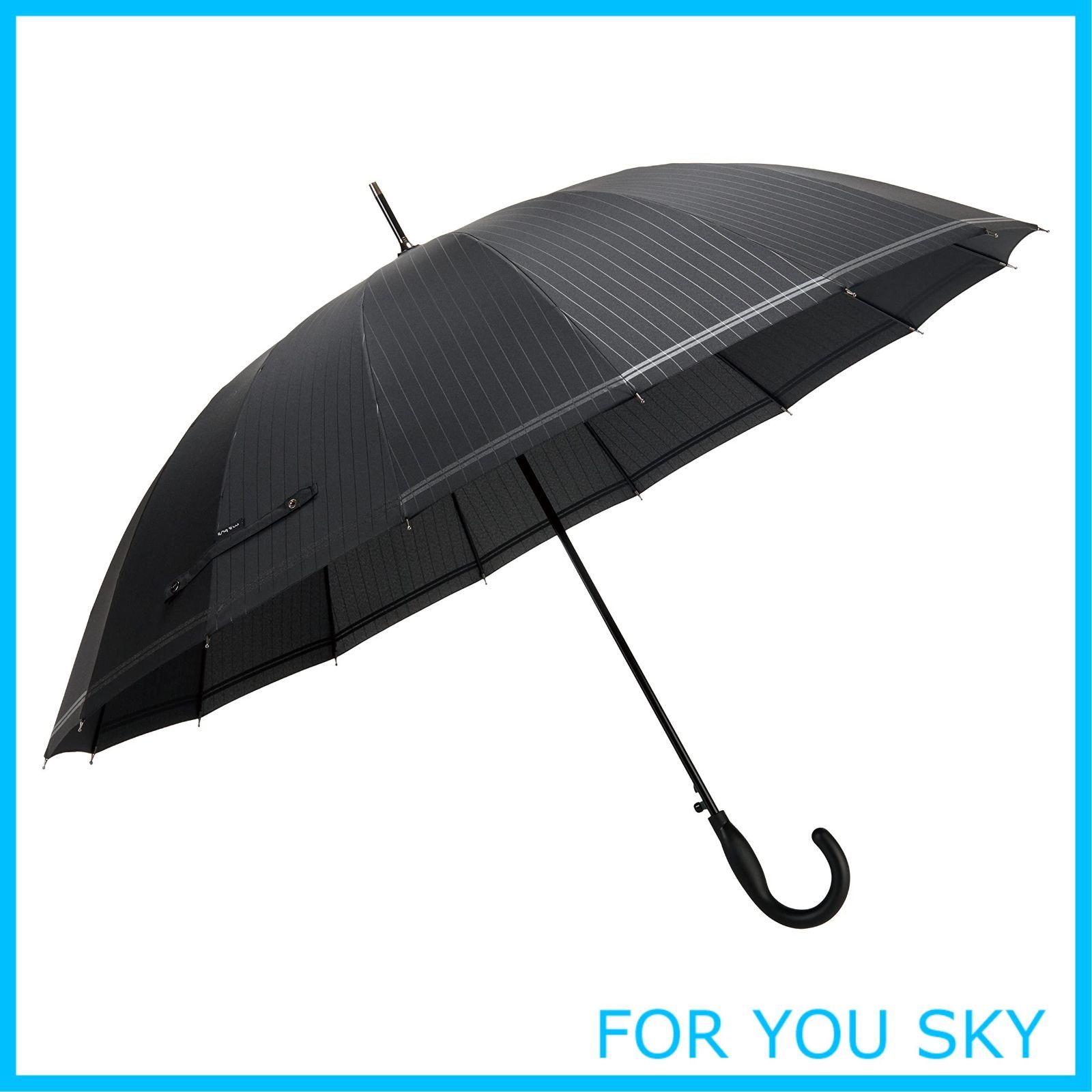 【新着商品】mabu 長傘 雨傘 メンズ 16本骨 ワンタッチ ベーシック ジャンプ 軽量 丈夫 風に強い グラスファイバー ノワールピンストライプ 大きい 65cm 直径111cm SMV-41491