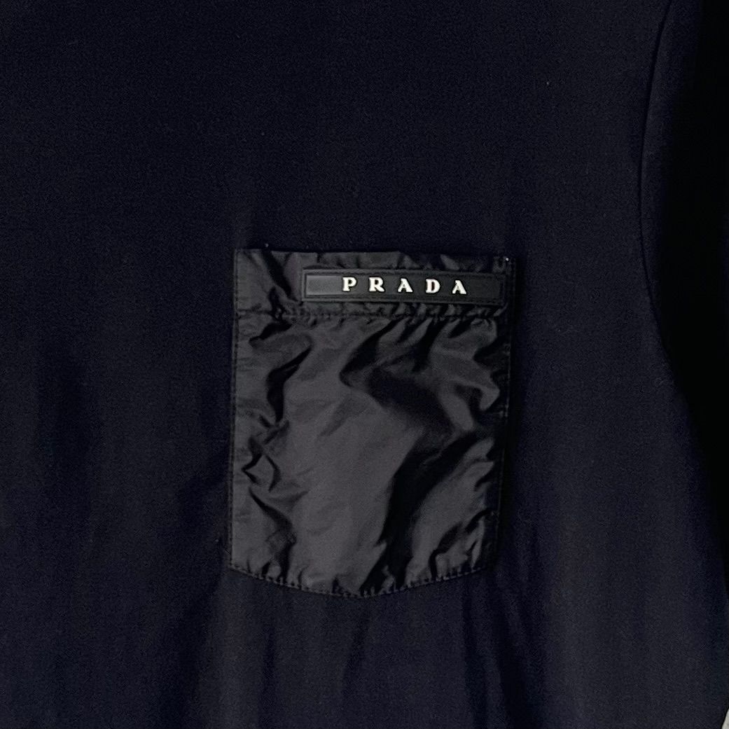 PRADA プラダ Tシャツ ブラック ナイロン 胸ポケット ロゴプレート