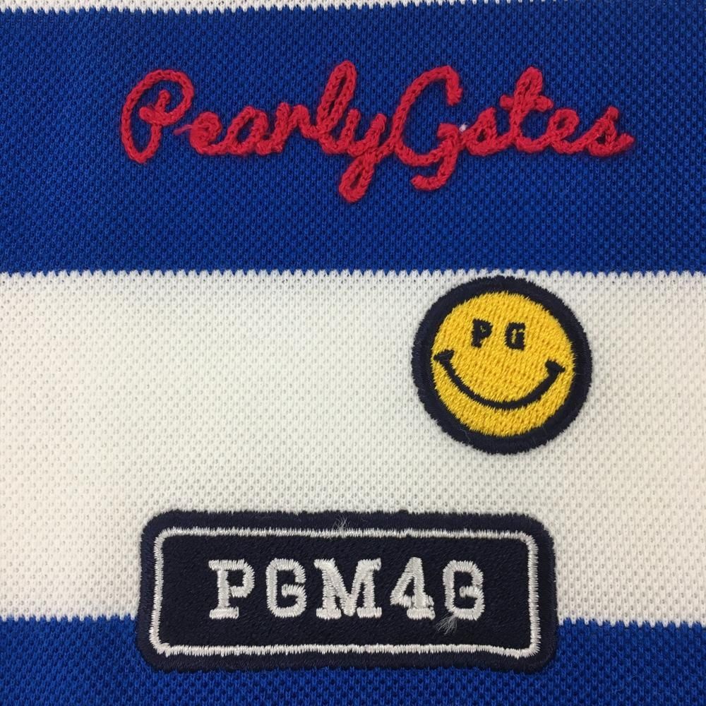 ☆特価☆パーリーゲイツ 半袖ポロシャツ ブルー×白 ボーダー スマイル