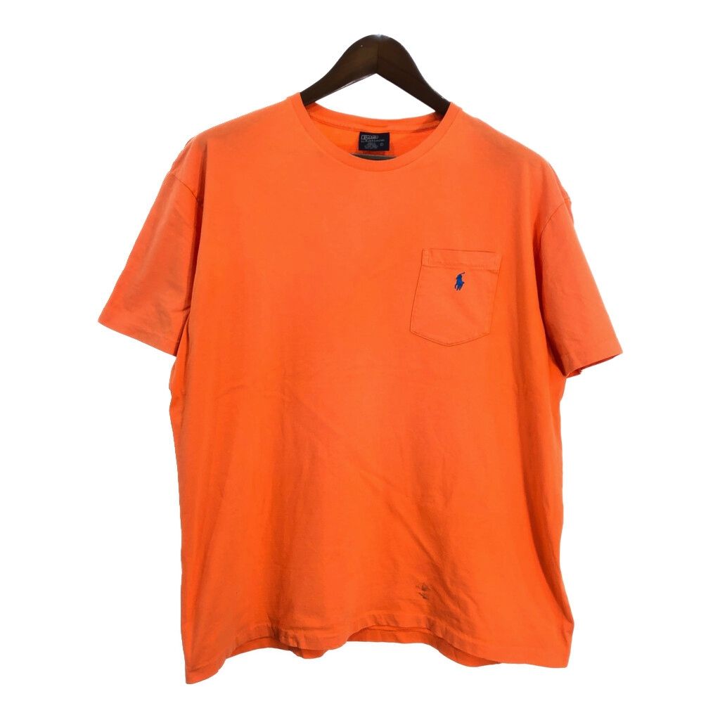 90年代 Polo by Ralph Lauren ポロ ラルフローレン ポケットＴシャツ ワンポイントロゴ オレンジ (メンズ L) 中古 古着 T4762