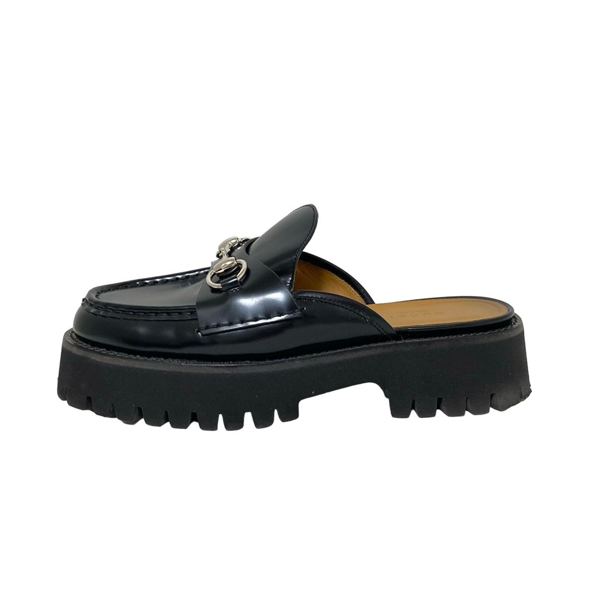 GUCCI グッチ ミュール 37 レディース - 764207 黒 ホースビット レザー