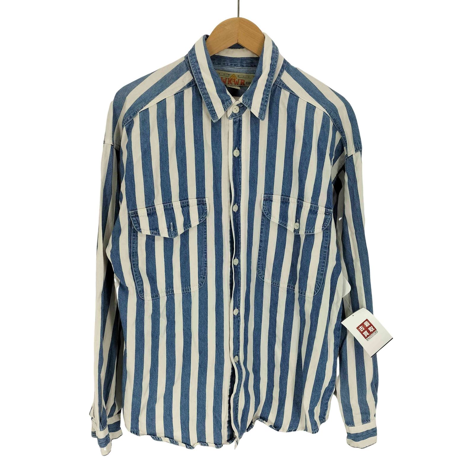 アンカーブルー ANCHOR BLUE 90-00S WKWR GLOBAL WORKWEAR フラップポケット コットン ストライプ L/S シャツ メンズ import：M 