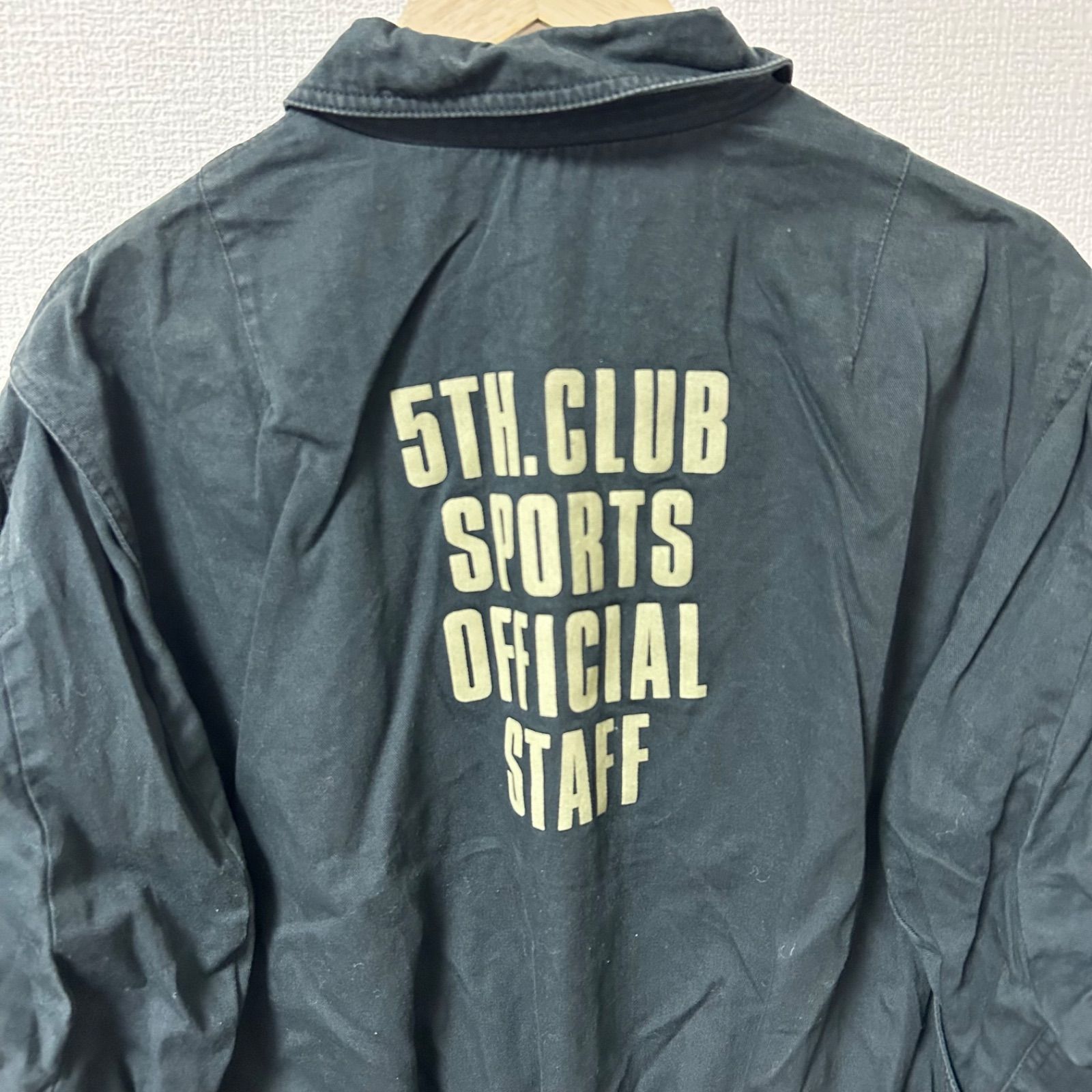 日本製(^w^)b 5TH.CLUB by MELROSE メルローズ ジップアップ ブルゾン ジャケット 80s 90s ヴィンテージ 綿100% バックプリント SPORTS OFFICIAL STAFF カジュアル アウターブラック 黒 メンズ