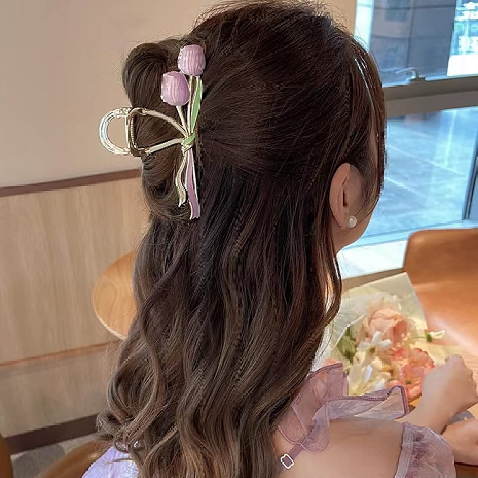  ヘアクリップ HAPVITAL ロマンチックなチューリップのスタイリングヘアクリップの花のヘアークリップ 髪留め ヘア レディース 幅広い年齢層の女性に です 韓国風 シンプル おしゃれ オフィス 紫の 画用紙 クリップ クリップ 輪ゴム