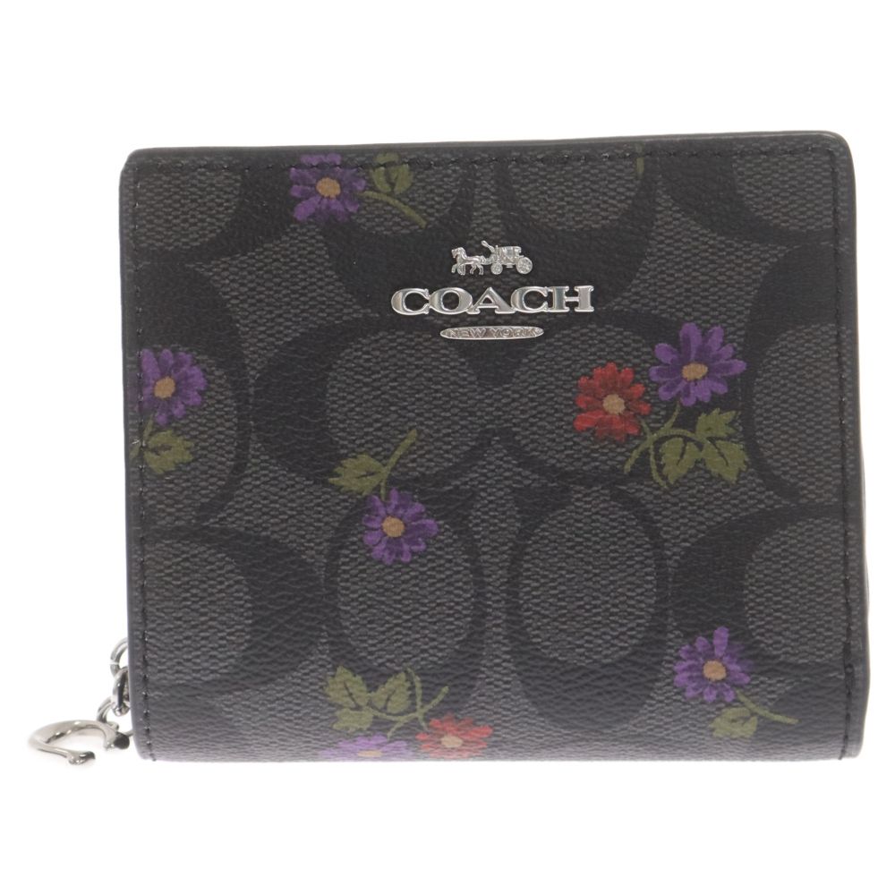COACH (コーチ) シグネチャー スナップ ウォレット Cチャーム コンパクト ウォレット 二つ折り財布 グレー CM973