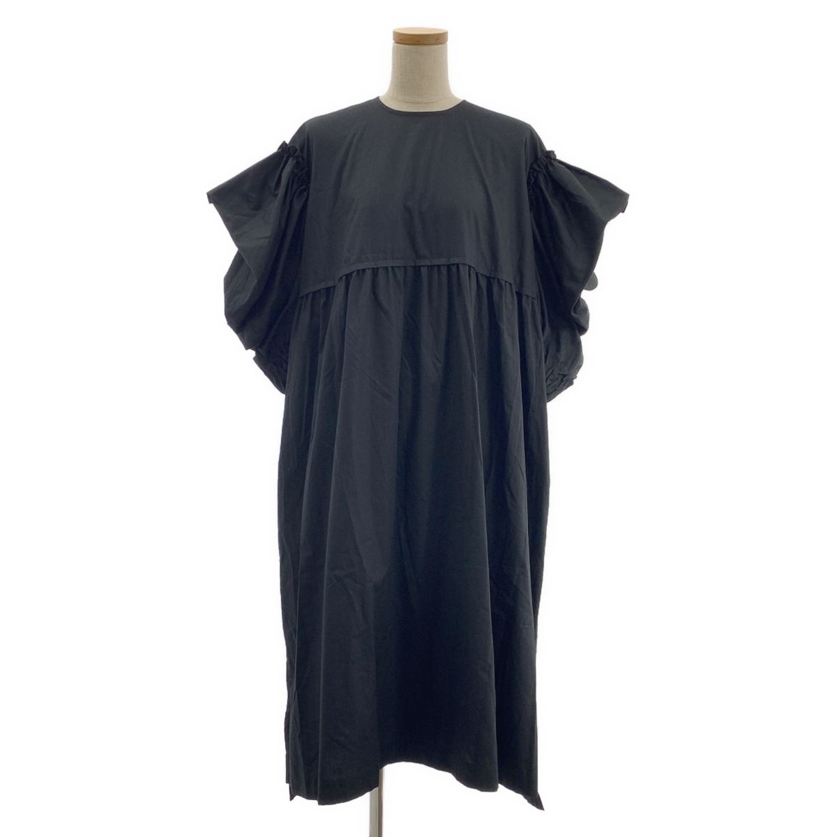 tao COMME des GARCONS | タオコムデギャルソン | 2025SS | インサイドアウト ギャザー ボリュームスリーブ ドレス ワンピース | M | ブラック | レディース