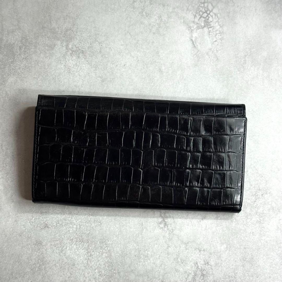 saint laurent 長財布　ブラック　クロコ　プレート　型押し　エンボス saint laurent 長財布 ブラック クロコ プレート 型押し エンボス