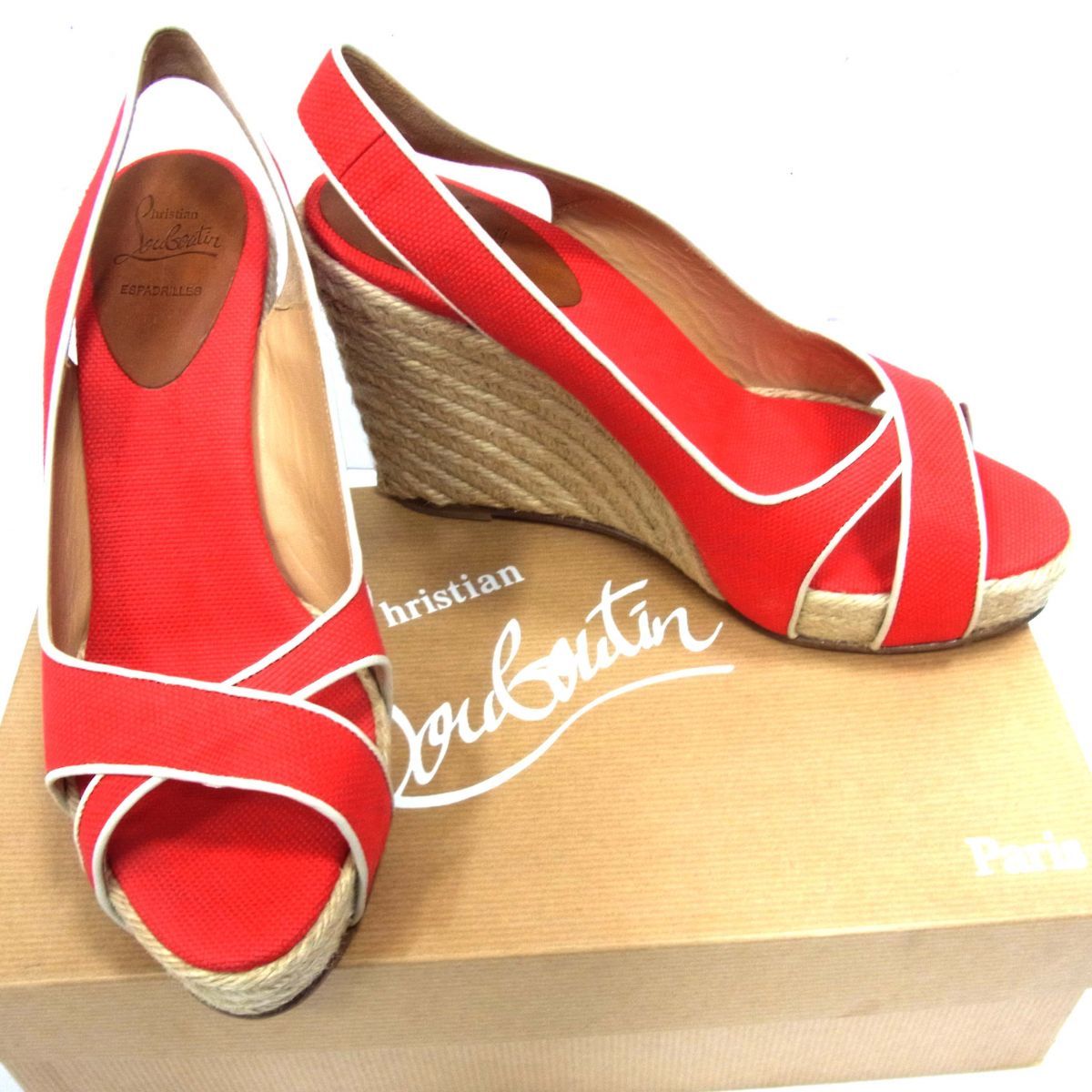 ◆Christian Louboutin クリスチャンルブタン PILUCA エスパドリーユ ウエッジソール スリングバック サンダル スペイン製レディース
