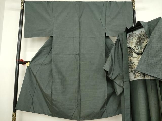 平和屋着物●男性 本場大島紬 アンサンブル 格子 正絹 AABA7990ck
