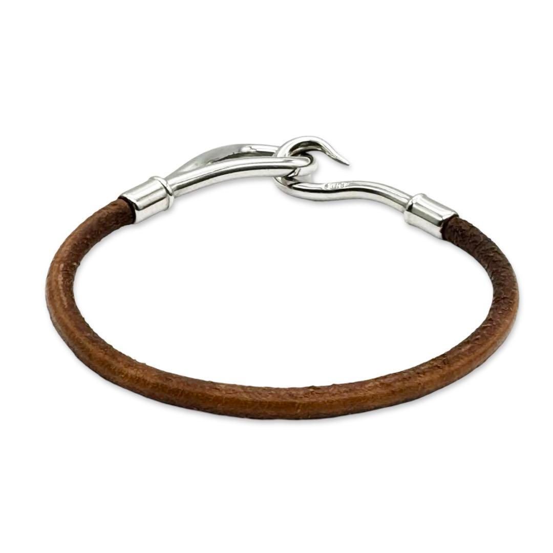 エルメス レザー ジャンボ レザー シルバー金具 2連 ブレスレット ブラウン HERMES エルメス ジャンボ レザー シルバー 2連 ブレスレット