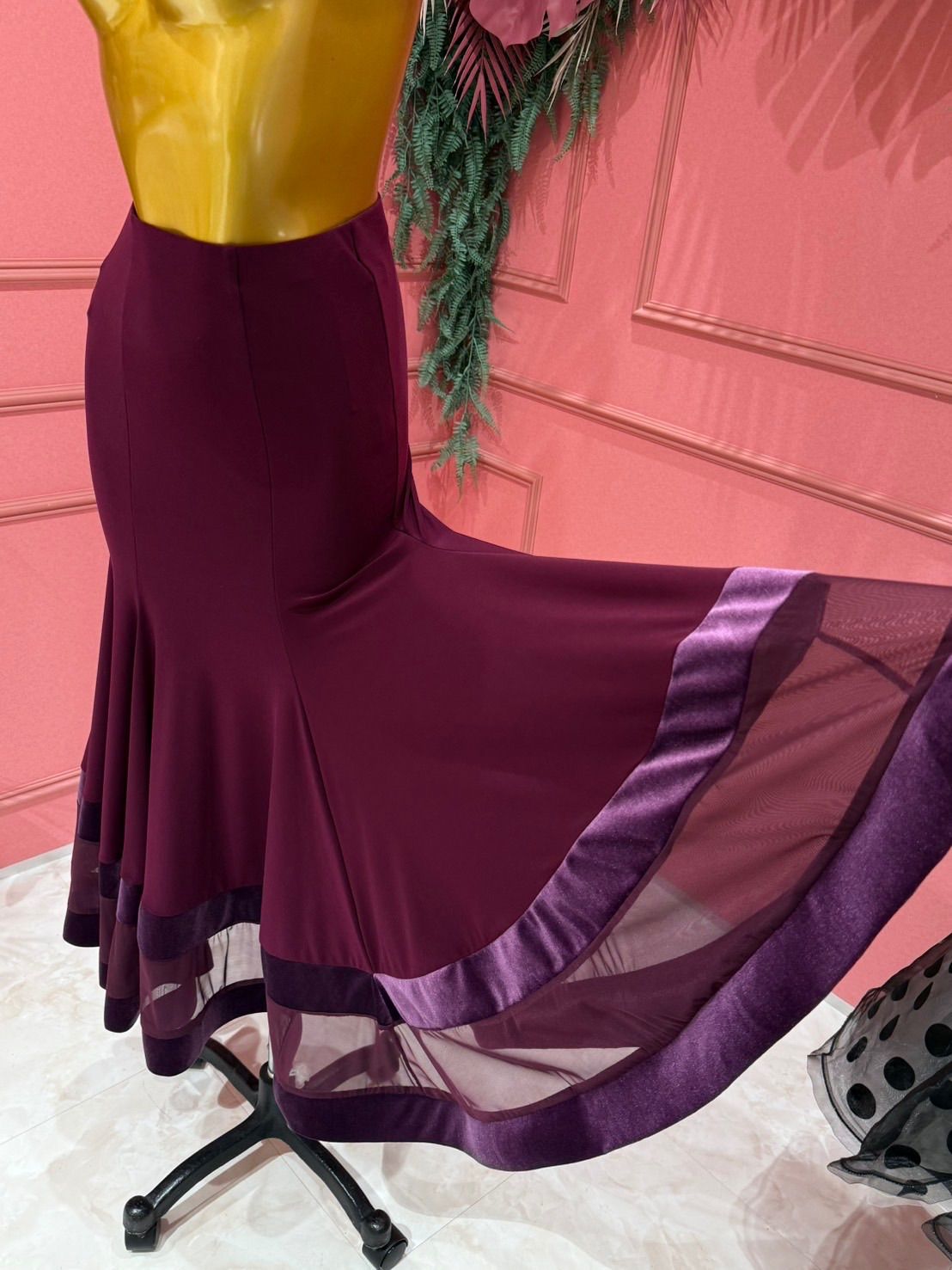 ラスト1点Sサイズ 社交ダンス gentil ジャンティ authentic ベロアスカート ボルドー 232507022