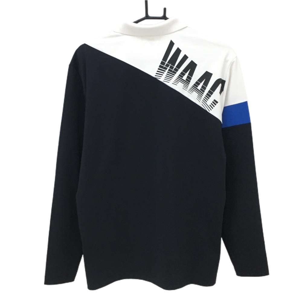 WAAC ネイビー 長袖ポロシャツ 美品】ワック 長袖ポロシャツ ダークネイビー×ブルー×白 胸ロゴ