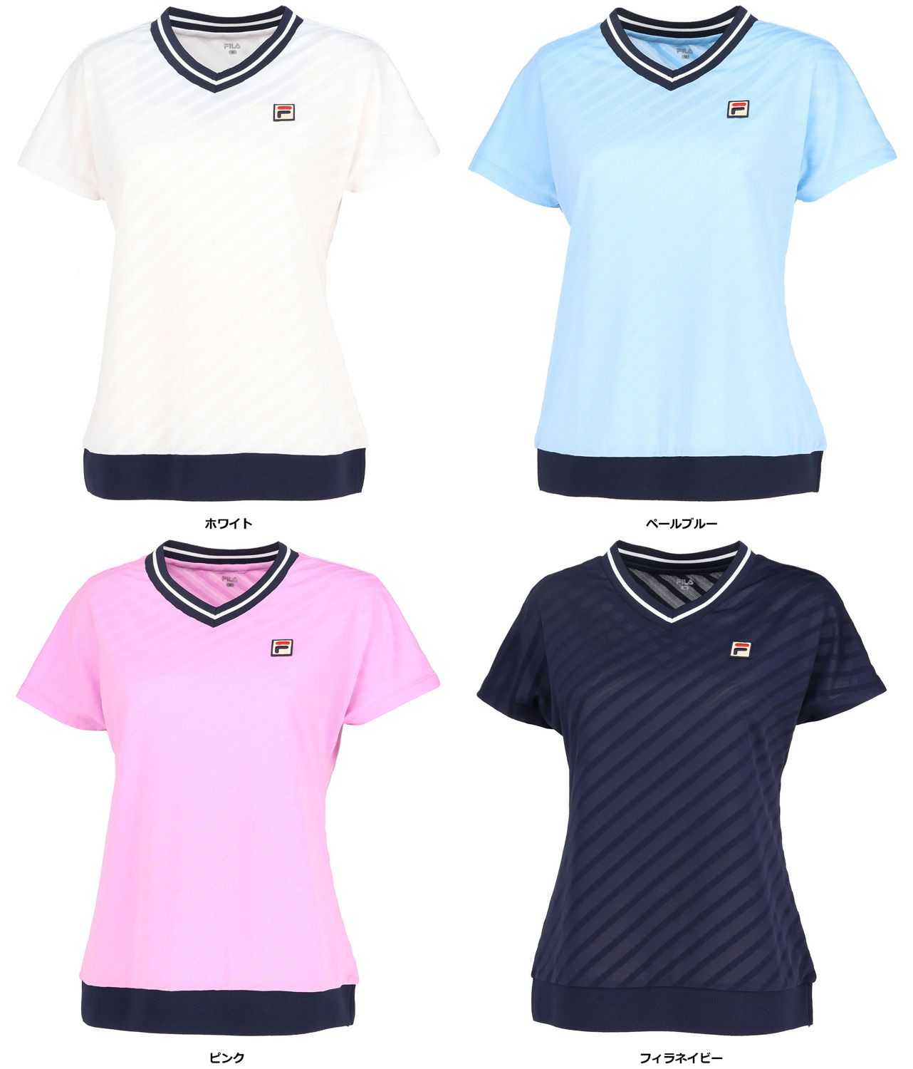 フィラ FILA テニス ゲームシャツ レディース ウィメンズ テニス シャツ Tシャツ ゲームシャツ ゲームウェア 半袖 半そで 部活 テニスウェア メッシュ 通気性 VL2864 20 フィラネイビー