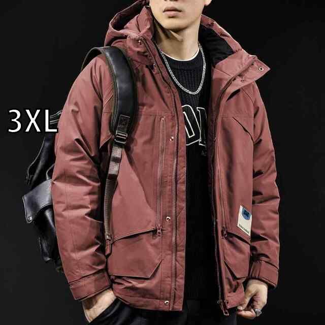 3XL 秋冬 コーデ メンズ 服 シンプル ファッション オシャレ 大人 かっこいい 大きいサイズ ストリート 紳士服 ダウン ジャケット グレー ダック 暖かい レンガ レッド L
