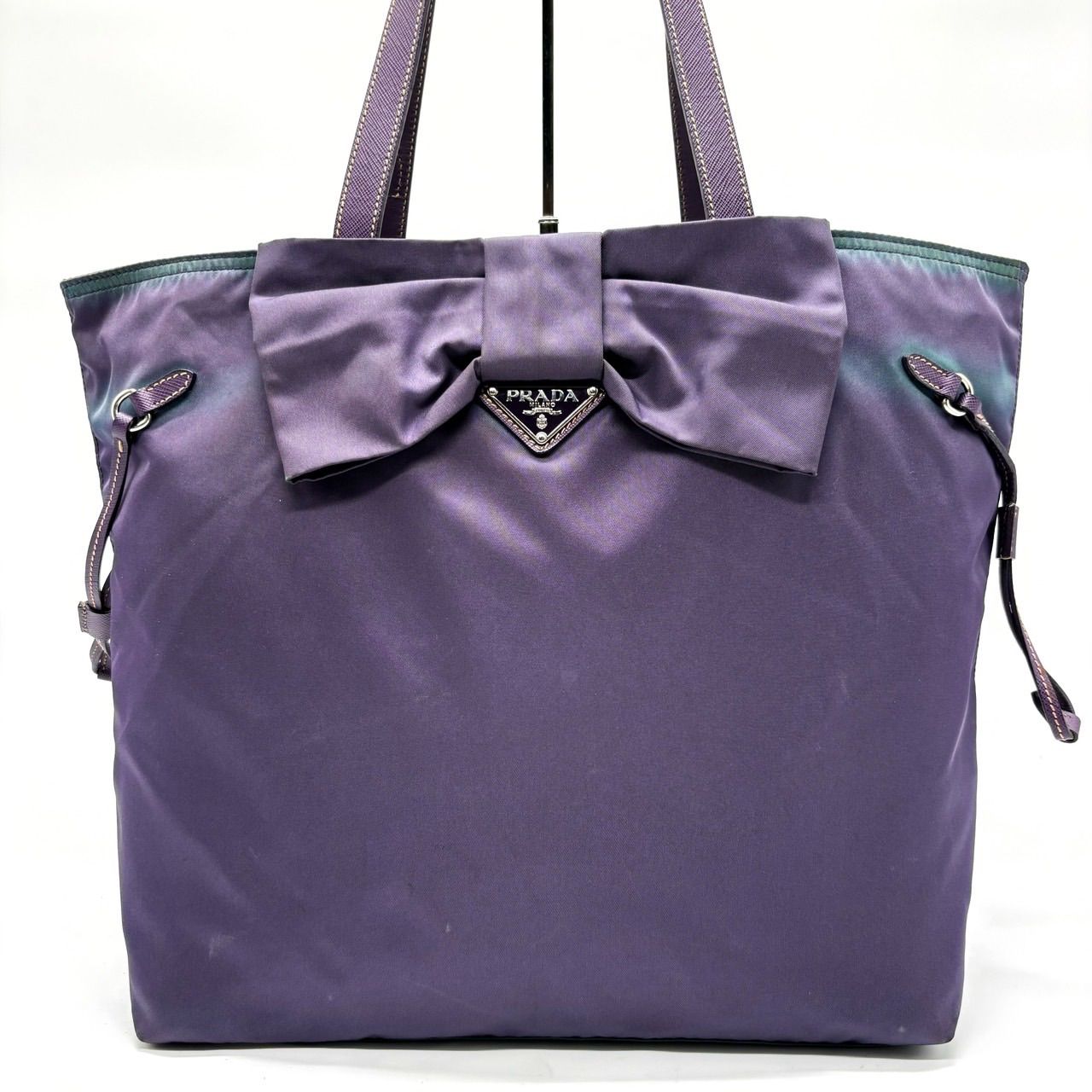 ✨良品✨ PRADA プラダ トートバッグ ハンドバッグ リボン 三角ロゴ 