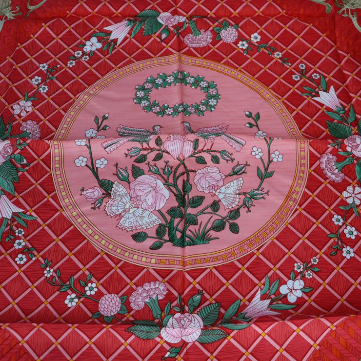 HERMES エルメス JEUX DE PAILLE スカーフ シルク レッド マルチ