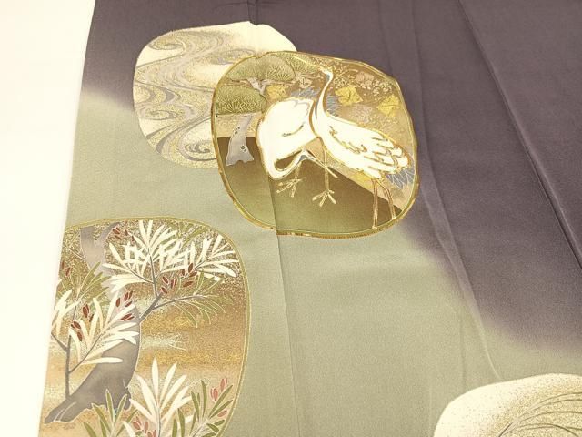 平和屋着物□豪華色留袖 駒刺繍 松竹梅群鶴文 暈し染め 金銀彩