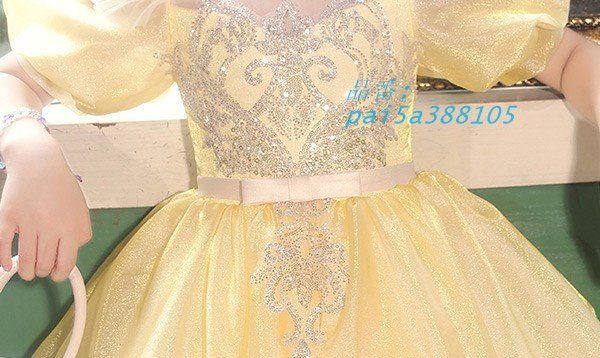 全国配信早速 送料無料！ 短袖 キッズドレス ピアノ 発表会 キッズ 子ども イエロー ロング丈 演奏会 パーティー 女の子 音楽会 女児 ステージ衣装 合唱 演出 披露 pai5a388105 大人気即