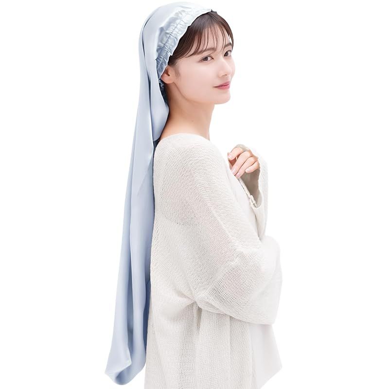 [COCOSILK] シルク ナイトキャップ ロングヘア用 シルクキャップ 筒型 ナイトキャップ ロング 髪 シルク100% 筒 ロングヘア 筒状 ヘアキャップ (90cm， Free Size， ライトパープル) 1