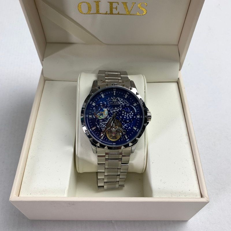 OLEVS G6689 LUXURY SKELETON AUTOMATIC WATCH 時計 オレブス ブルー メンズ 197-250426-st-18-fuz