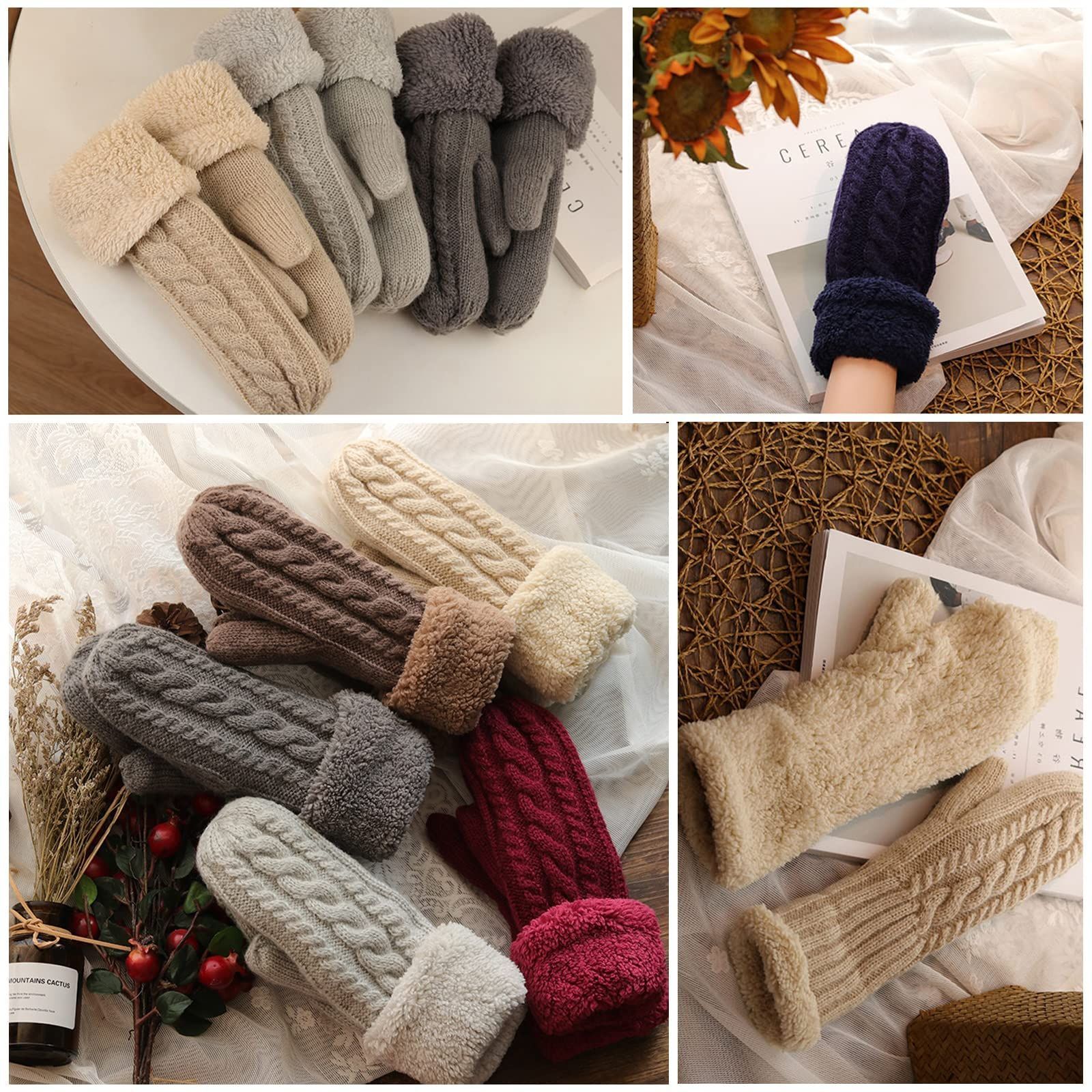 売切注意 お急ぎ下さい プレゼント 自転車 手袋 フワフワ アウトドア 裏起毛 ミトングローブ 超厚手 もこもこ ケーブルニット手袋 防寒 ビグッド