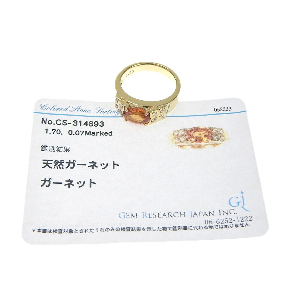 【本物保証】 新品同様 タサキ TASAKI リング 指輪 K18YG ガーネット 1.70ct メレダイヤモンド 0.07ct 約11.5号