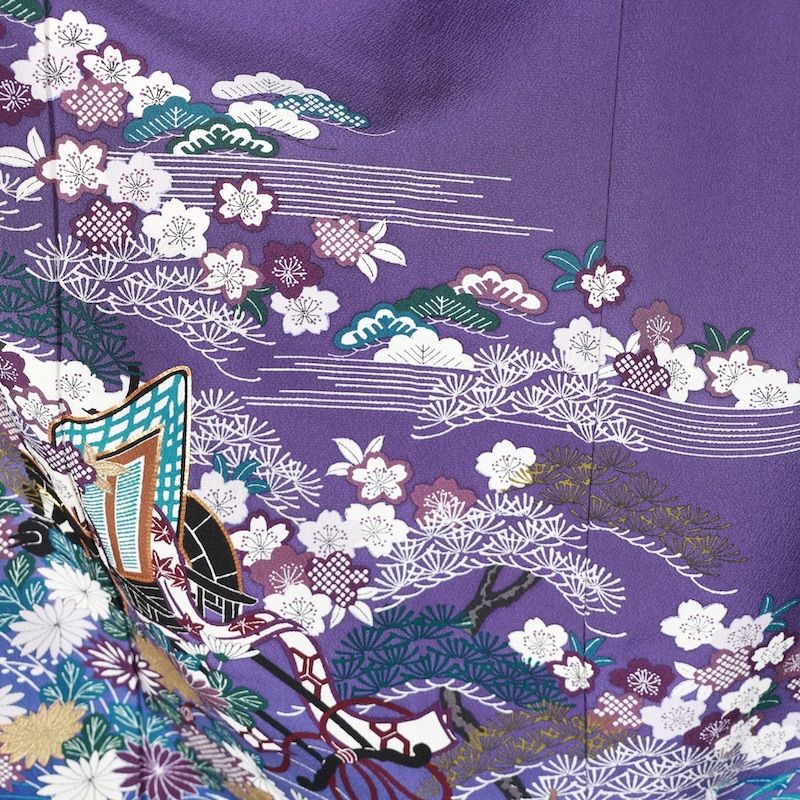 色留袖 紫 茶 ゴールド 白 黒 三つ紋花紋 金駒加工 京友禅