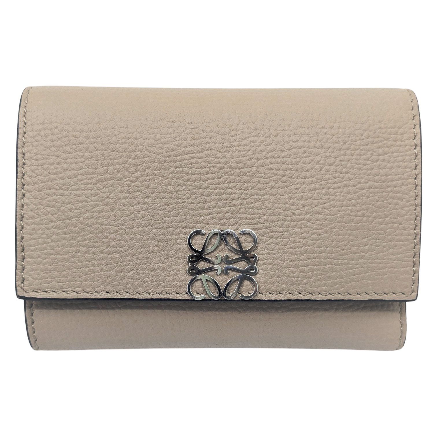 LOEWE ロエベ アナグラム バーティカル ウォレット スモール ペブルグレインカーフ レザー ベージュ 三つ折り 財布 コンパクト財布 レディース 人気 ブランドギャラリー東心斎橋店