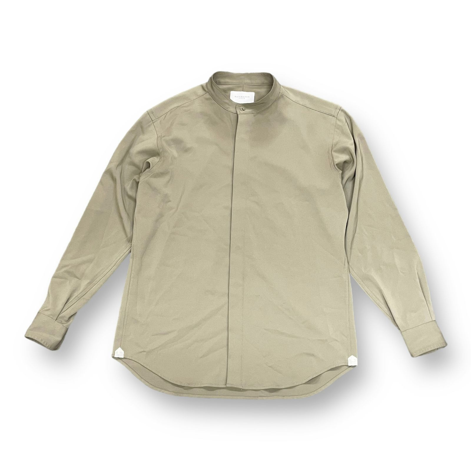 定価33000円 RAINMAKER 22AW STUD BUTTON BAND COLLAR SHIRT / TAUPE