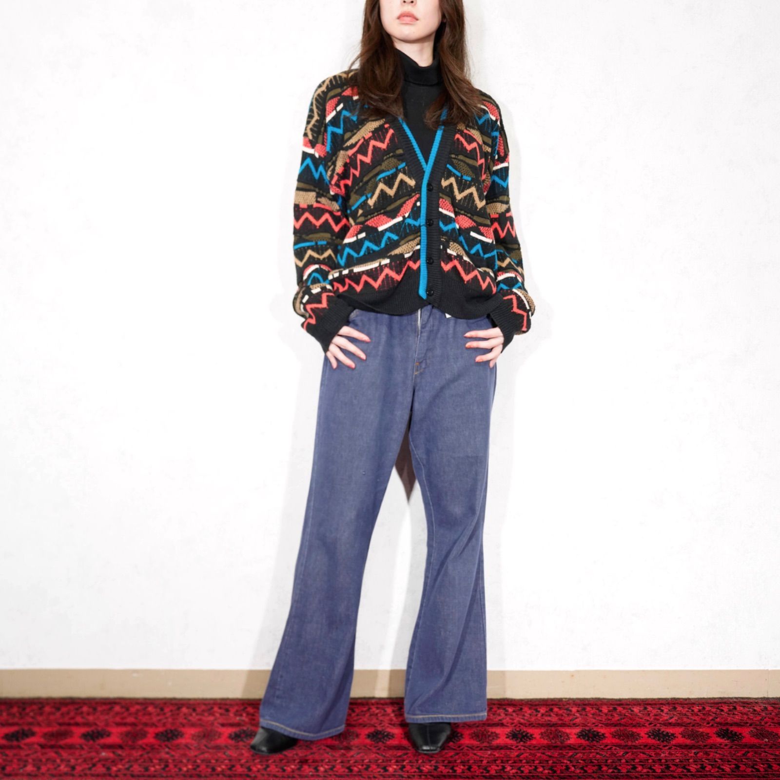 アメリカ古着柄デザイン3Dニットカーディガン