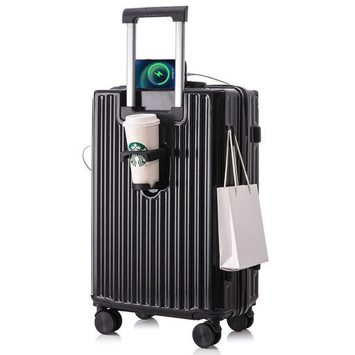 Manatsulife キャリーケース 旅行 出張 スーツケース 軽量 フロントオープン カップホルダー付き USBポート付 PC収納 乾湿 Manatsulife キャリーケース スーツケース 旅行 出張 耐衝撃 カップ