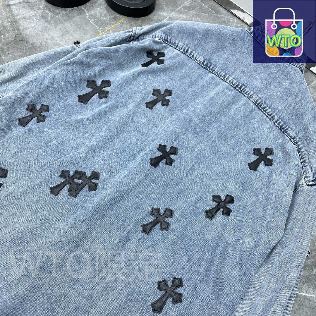 本日限定WTO】Chrome Hearts メンズ デニムシャツ 刺繍＆レザー