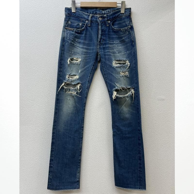 HYSTERIC GLAMOUR ヒステリックグラマー パンツ デニム、ジーンズ 0243AP03 クラッシュ ユーズド加工 スタッズ スリム ストレート デニム