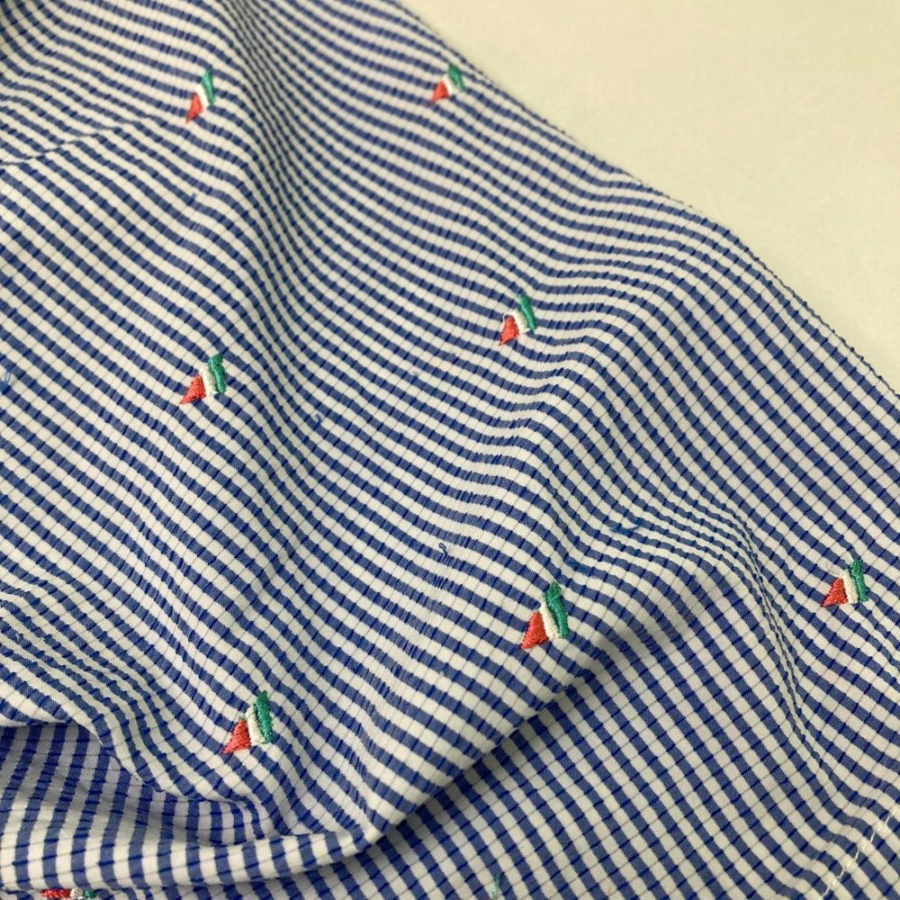 サイズ：M AND PER SE アンパスィ 2024年モデル シアサッカー ハーフパンツ ストライプ×総刺繍柄 ブルー系 [240101487561] ゴルフウェア メンズ ストスト サイズ：M AND PER SE アンパスィ 2024年モデル シアサッカー