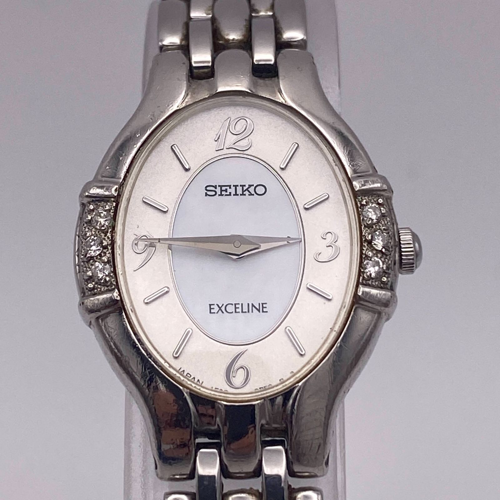 【美品】セイコー　エクセリーヌ　6pダイヤ　白蝶貝ダイヤル　1F20-0AW0 美品】セイコー エクセリーヌ 6pダイヤ 白蝶貝ダイヤル 1F20
