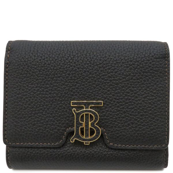 バーバリー BURBERRY 三つ折り財布 LS TB COMPACT WALLET LGL グレインレザー ブラック ゴールド金具 黒 コンパクト  8049217 【保存袋】【中古】