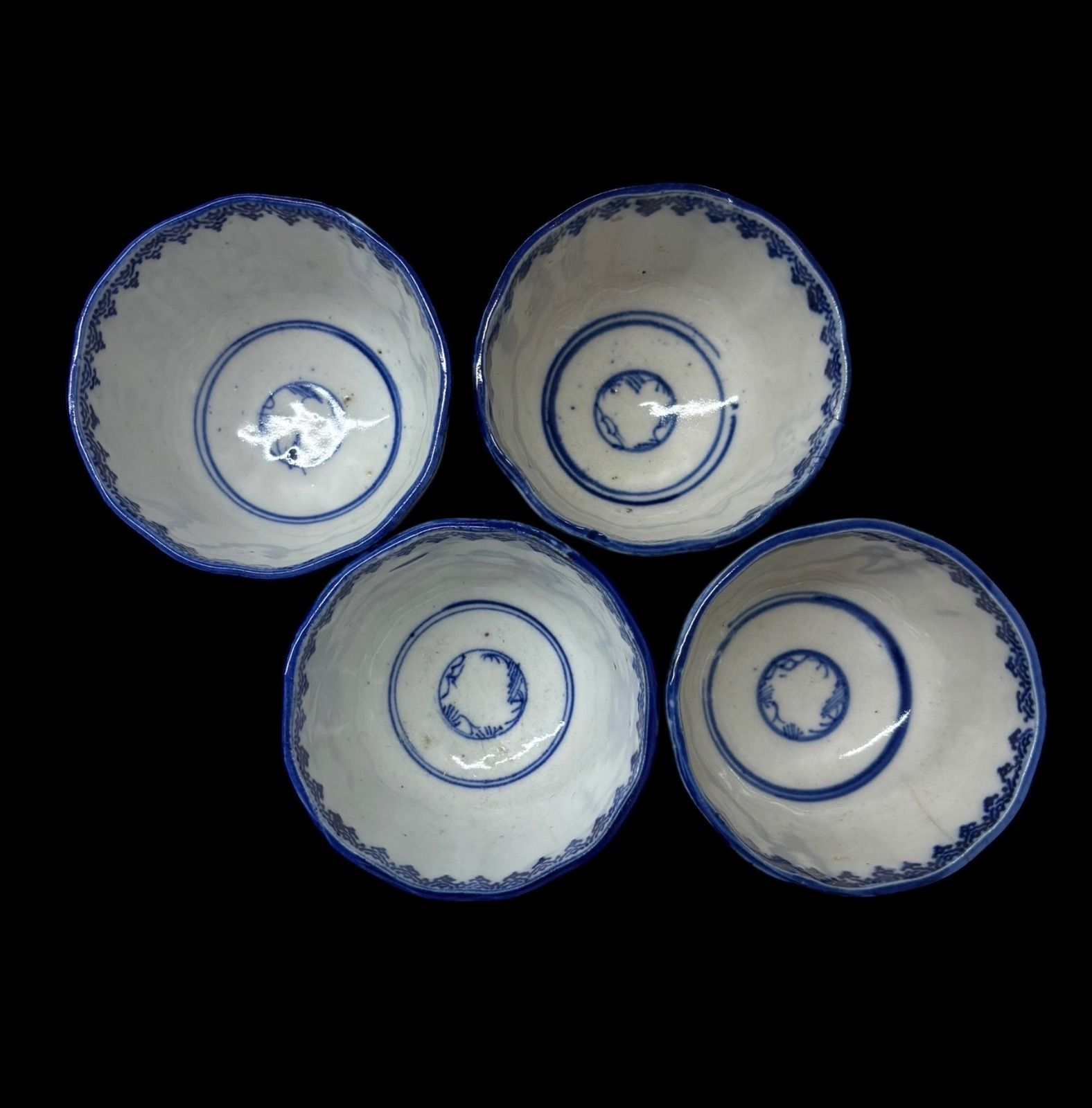 4客セット】古伊万里 微塵唐草 湯呑み 染付 茶器 茶碗 茶道具 器
