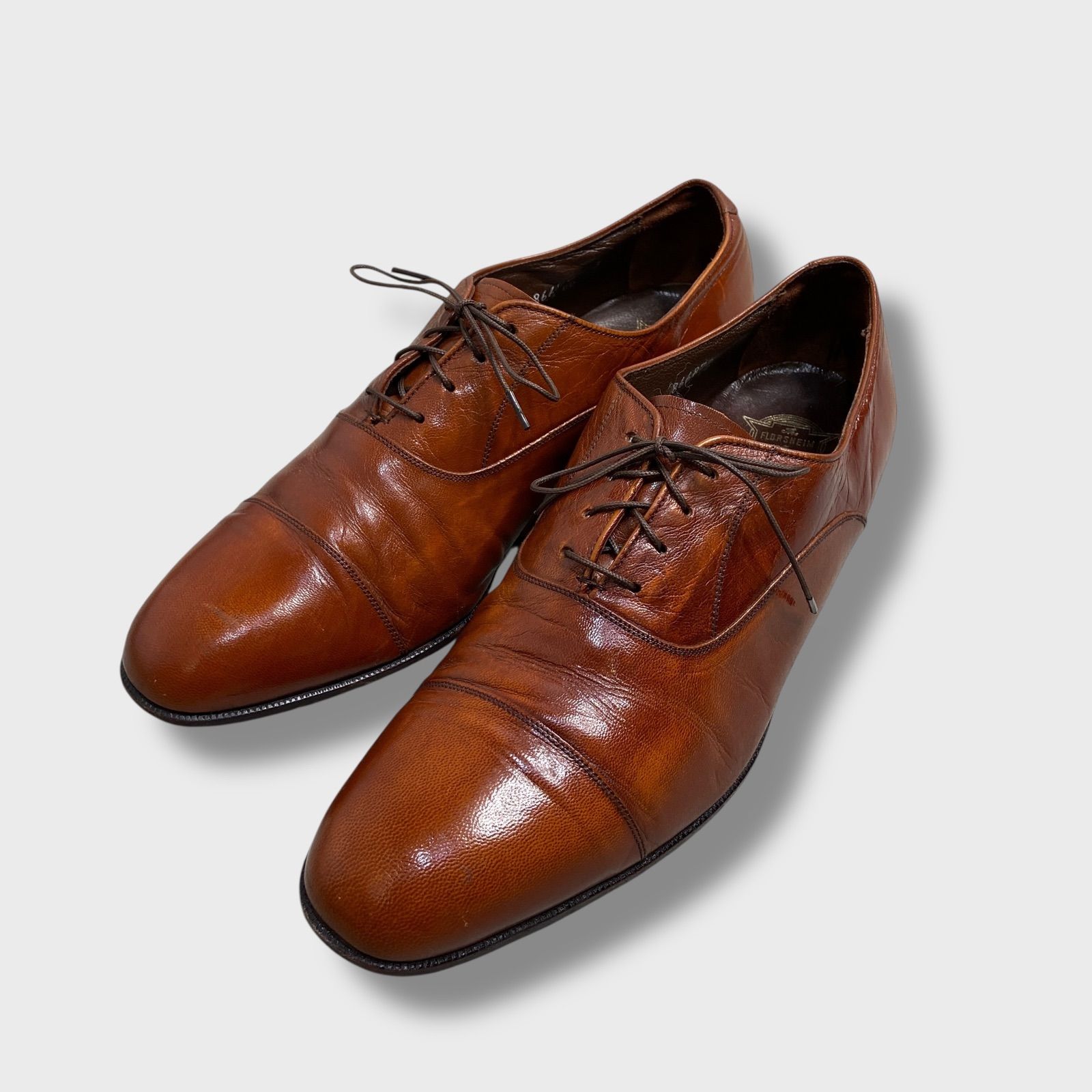 【即決】FLORSHEIM★27cm レザービジネスシューズ 黒 フローシャイム 革靴 メンズ 皮靴 ウィングチップ US9D 本革 ドレス 本皮 メダリオン 27cm Florsheim フローシャイム Imperial プレーントゥ ゾウ革 | armee