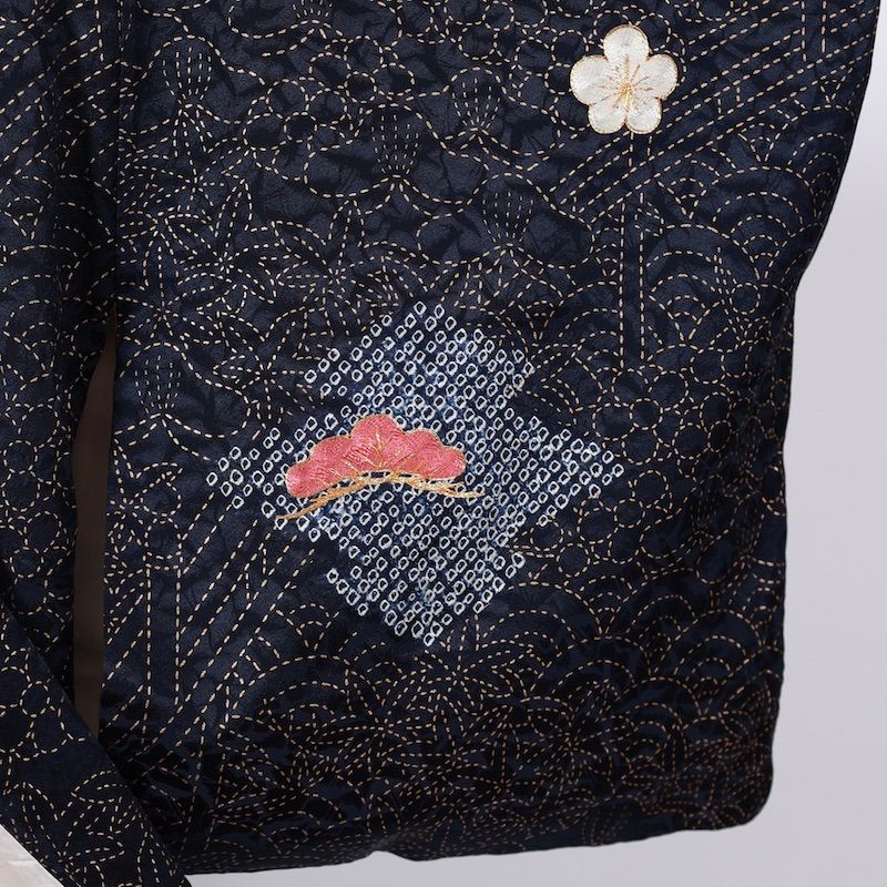 着物 付下げ 藍 ゴールド 刺繍 金駒 絞り /1105 - キモノリザーブ