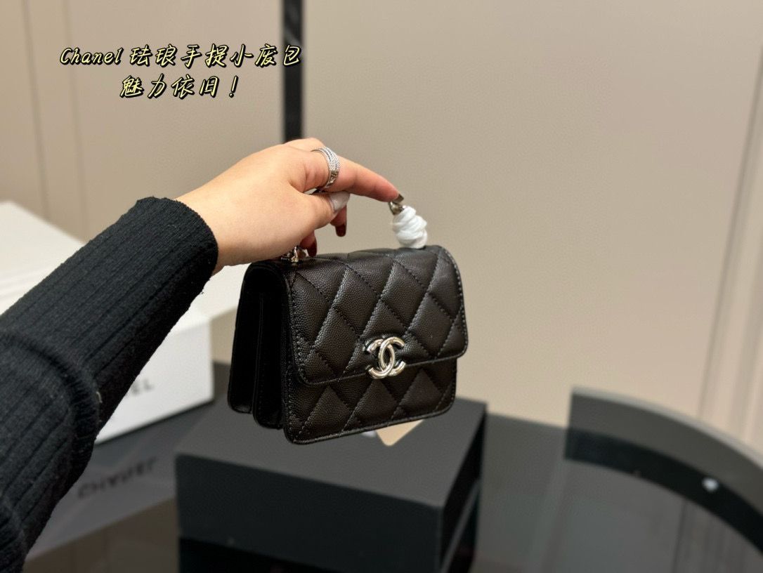シャネル エナメルハンドル ミニバッグ|コインケース|リップケース 13×10cm シルバーチェーン 折りたたみボックス付き | -WTO輸入1