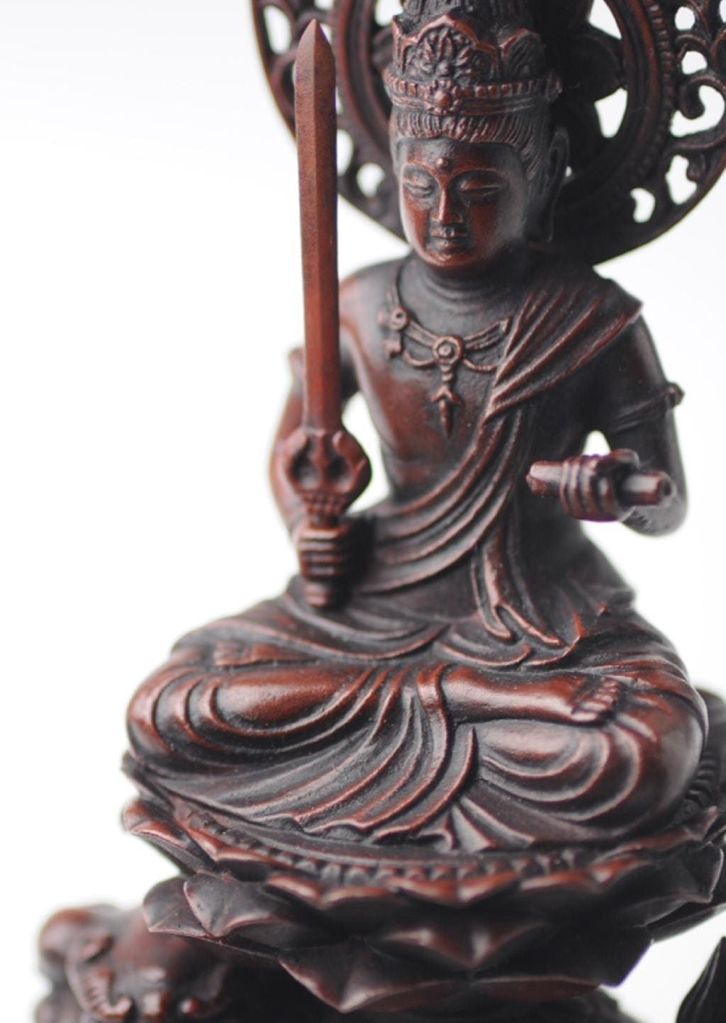 文殊菩薩 - 総高14.5cm 銅製 高岡銅器 仏像