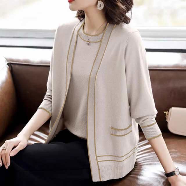 レディース アンサンブル ニット カーディガン クルーネック 婦人 セーター 大きいサイズ 春秋冬 上着 アウター トップス 通勤 オフィス ラウンドネック きれいめ シンプル 長袖 jyonn 1218