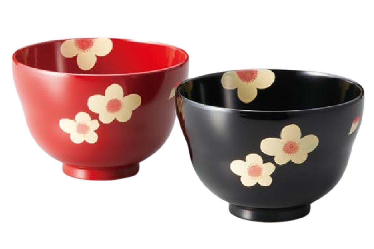 食洗機対応 10.5cm 2客 溜･朱 福々汁椀 花 お椀 J-kitchens