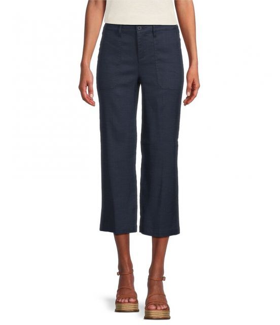 【送料無料】 エヌワイディージェイ レディース カジュアルパンツ ボトムス Stretch Linen Blend High Rise Wide Leg Cargo Capri Pants Oxford Navy