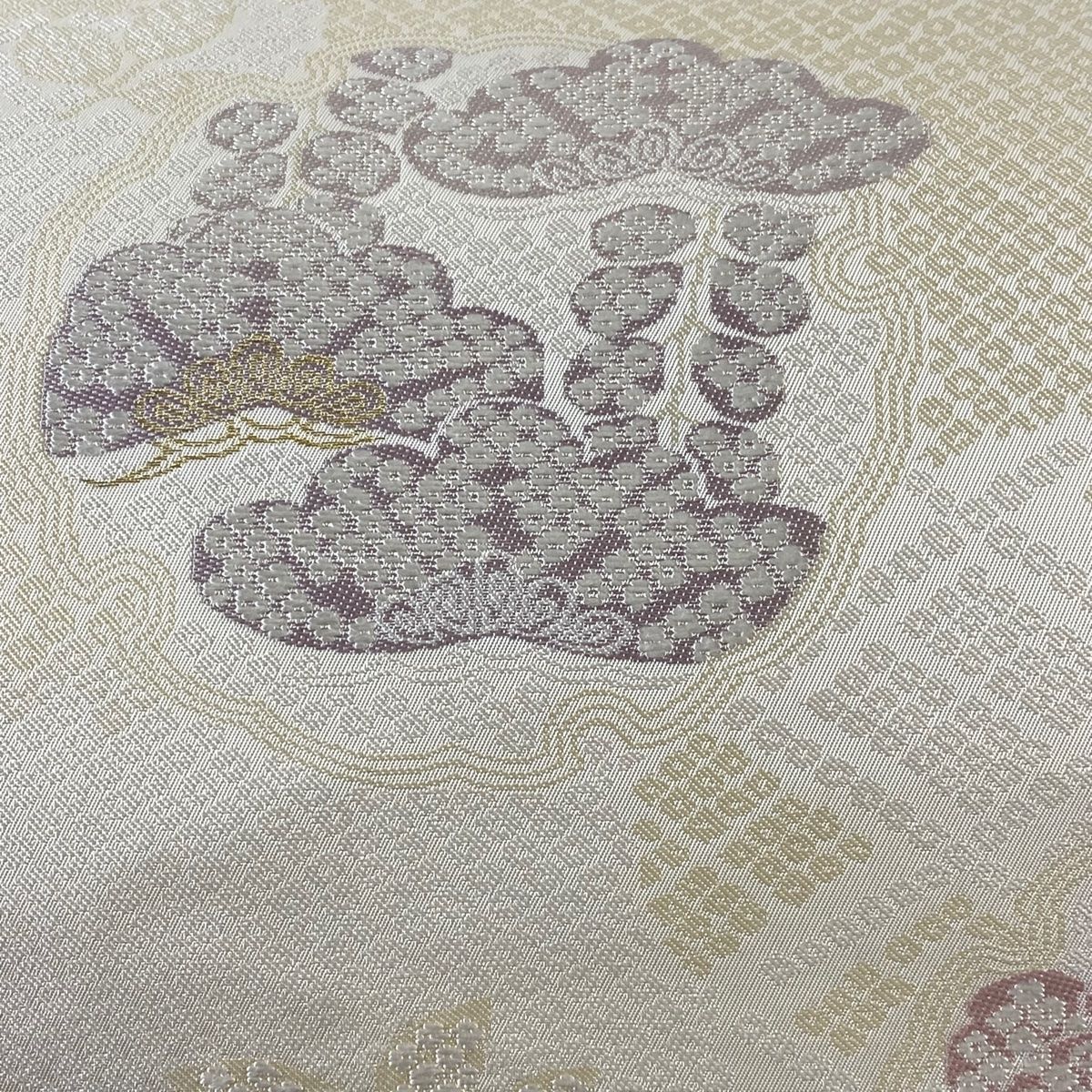 名古屋帯 秀品 雪輪 桜 金糸 クリーム 正絹