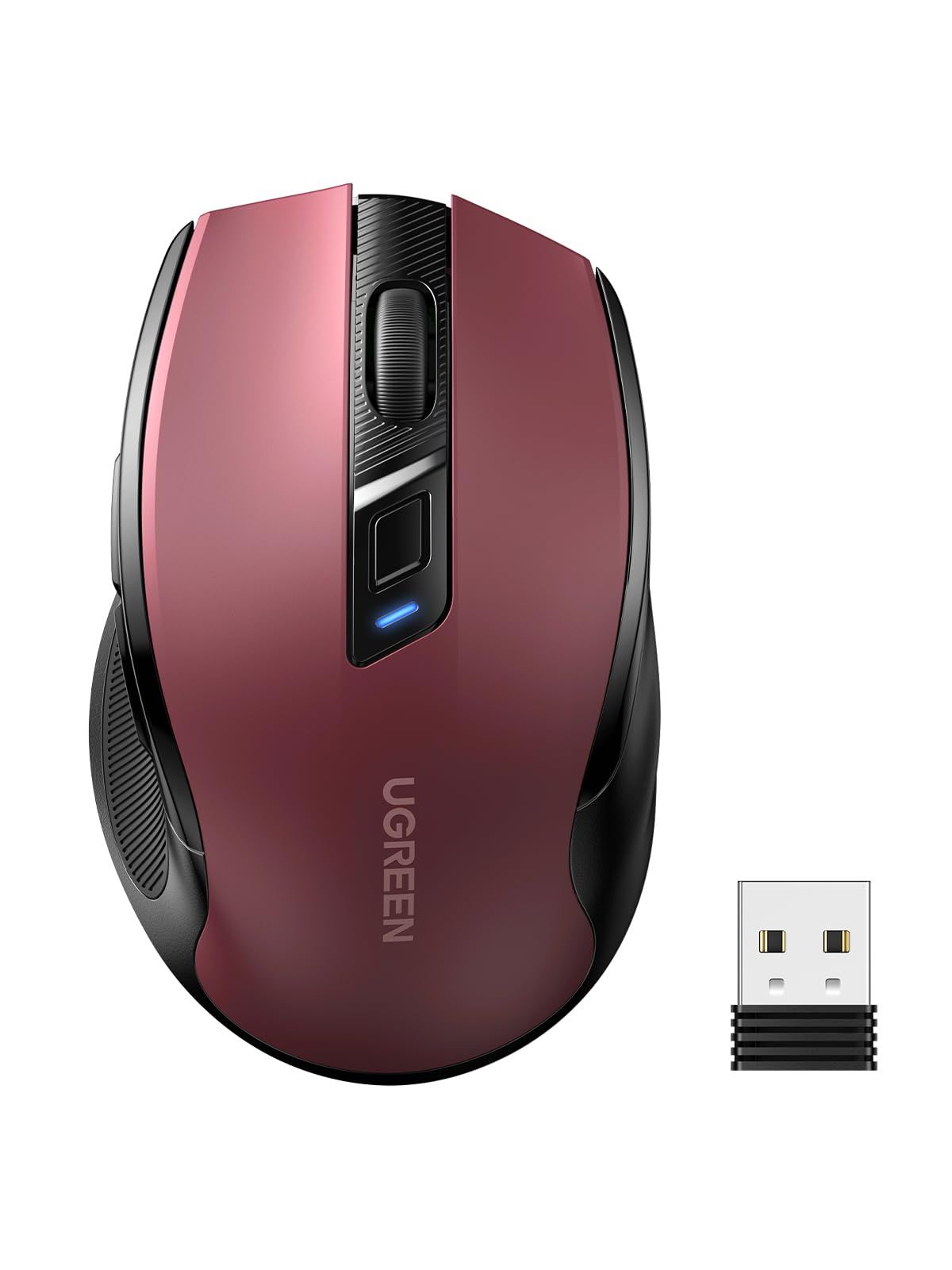 静音マウス 無線 Bluetoothu00262.4GHz 6ボタン 4000DPI 5段階DPI切替 ワイヤレスマウス 電池式 Windows PC UGREEN Chromebookなどに対応 レッド