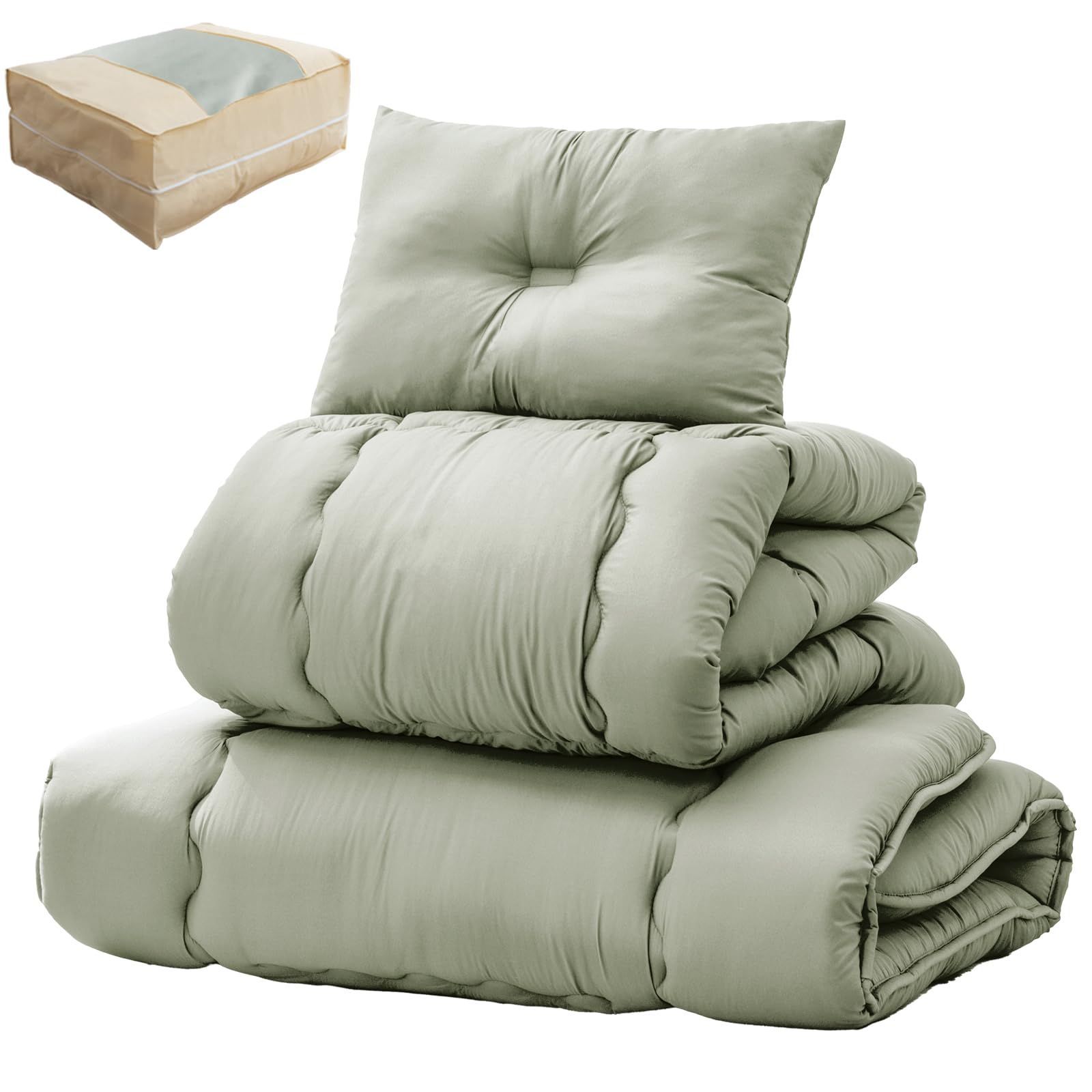 【即日発送】4点セット【高密度固綿 シングル 三層敷布団】 抗菌 防臭 防カビ 布団セット 洗える 収納ケース付き ホコリが出にくい 掛布団 タンスのゲン 敷布団 枕 61140237(85040)