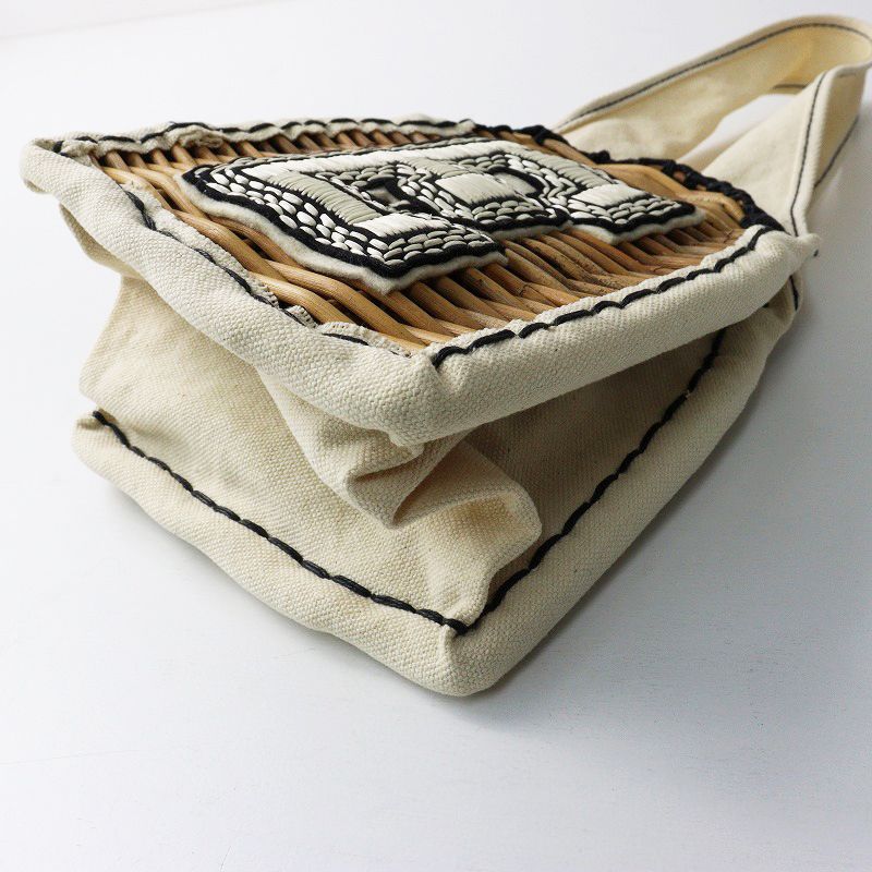 エバゴス ebagos お買い物バッグEワッペン＼オフホワイト E刺繍 紅籐